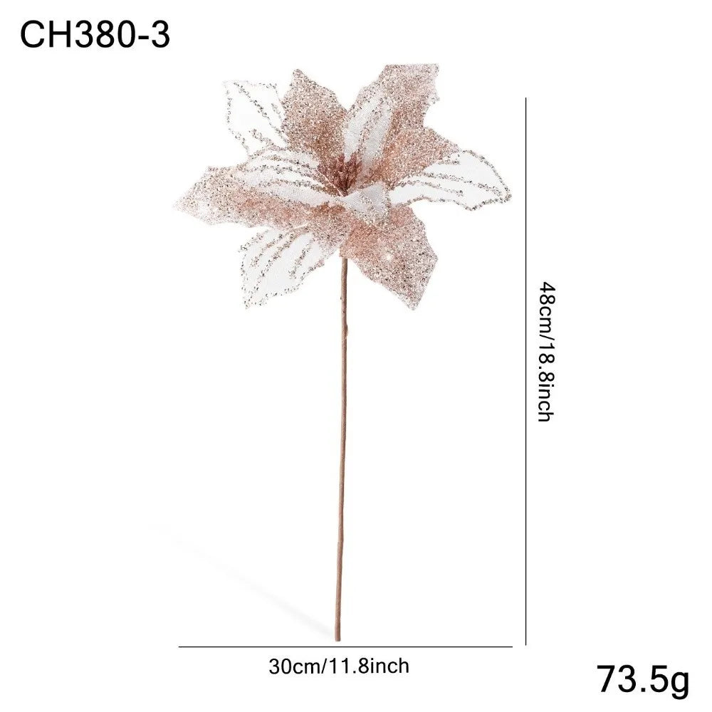 Large Glitter Artificial Poinsettia Christmas Flower Decoration