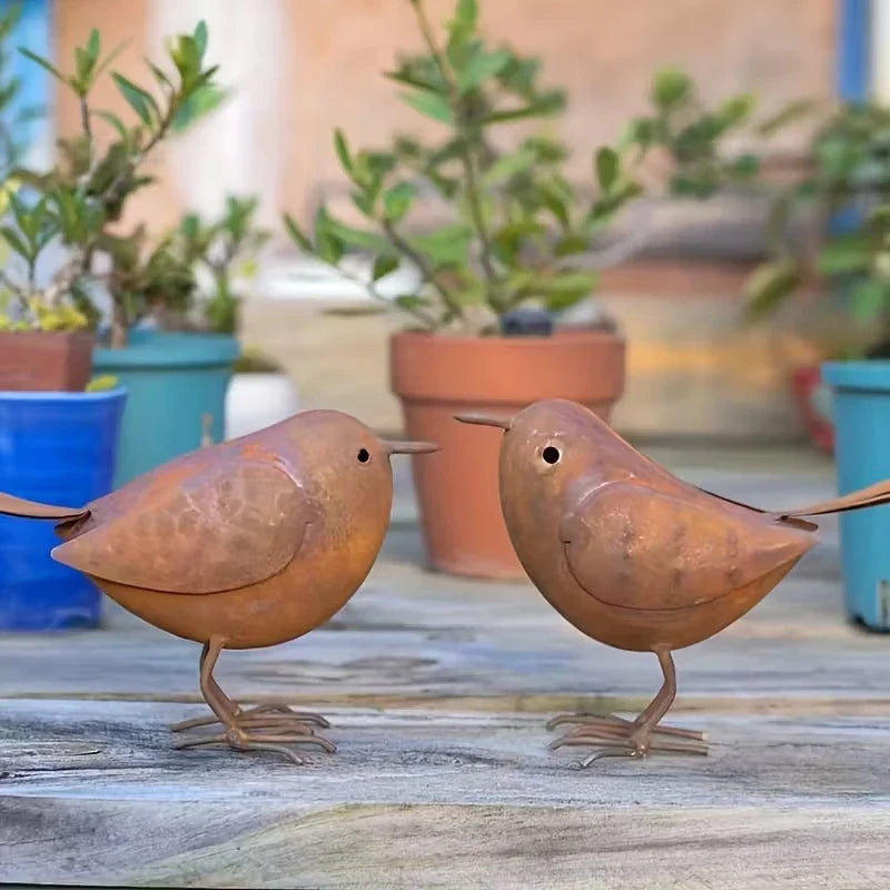 Rustic Metal Bird Statue – Iron Art Outdoor Garden Sculpture