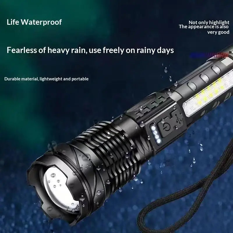 Waterproof LED Flashlight 7 Modes COB Side Light USB Rechargeable