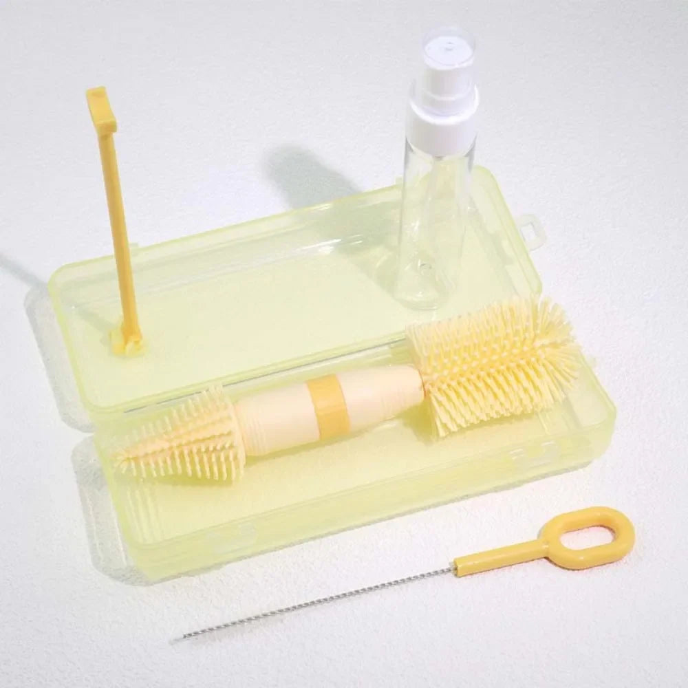Silicone Bottle Cleaning Brush Set – 360° Rotating & Storage Box