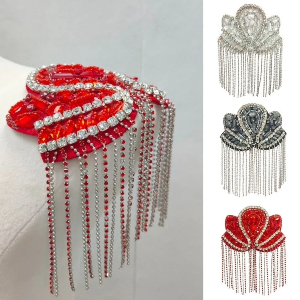 Rhinestone Tassel Epaulet – Sparkling Beaded Shoulder Patch