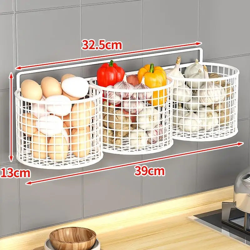 Wall Mounted Kitchen Wire Basket Rack 1/2/3 Grid Organizer