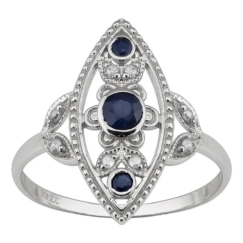 Vintage Silver Blue Zircon Ring – Antique Style | Sizes 6–10