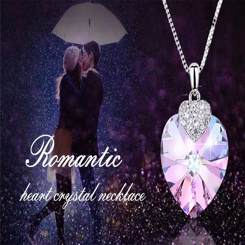 Women's Heart CZ Crystal Pendant Necklace – Bridal Wedding Gift