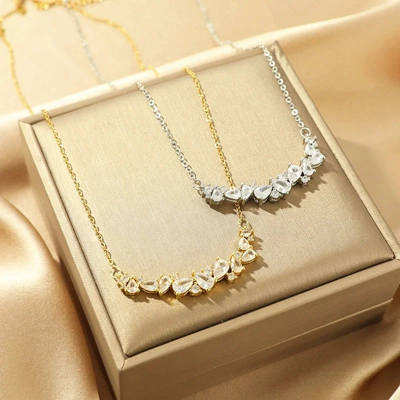 Zircon Copper Pendant Necklace for Women | Gold Clavicle Chain