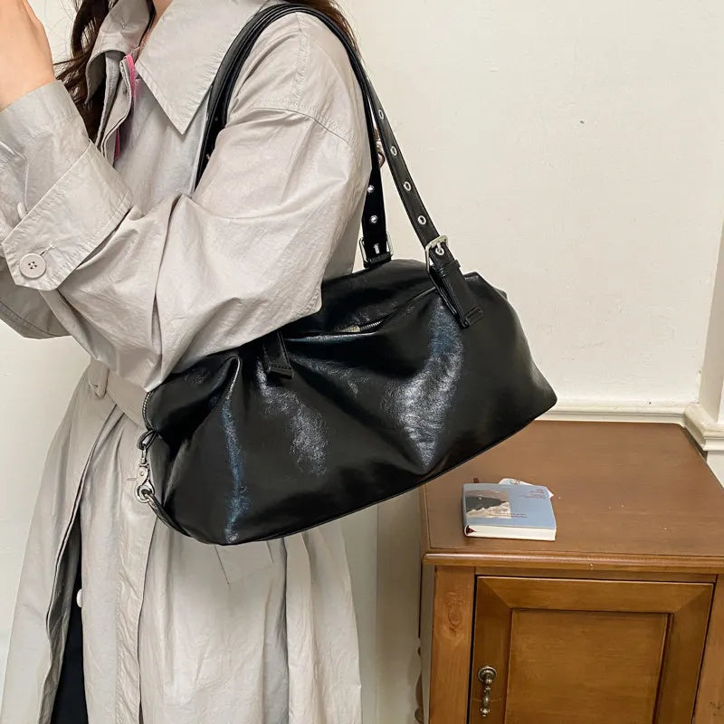 Vintage Distressed Soft Leather Boston Shoulder Bag for Women