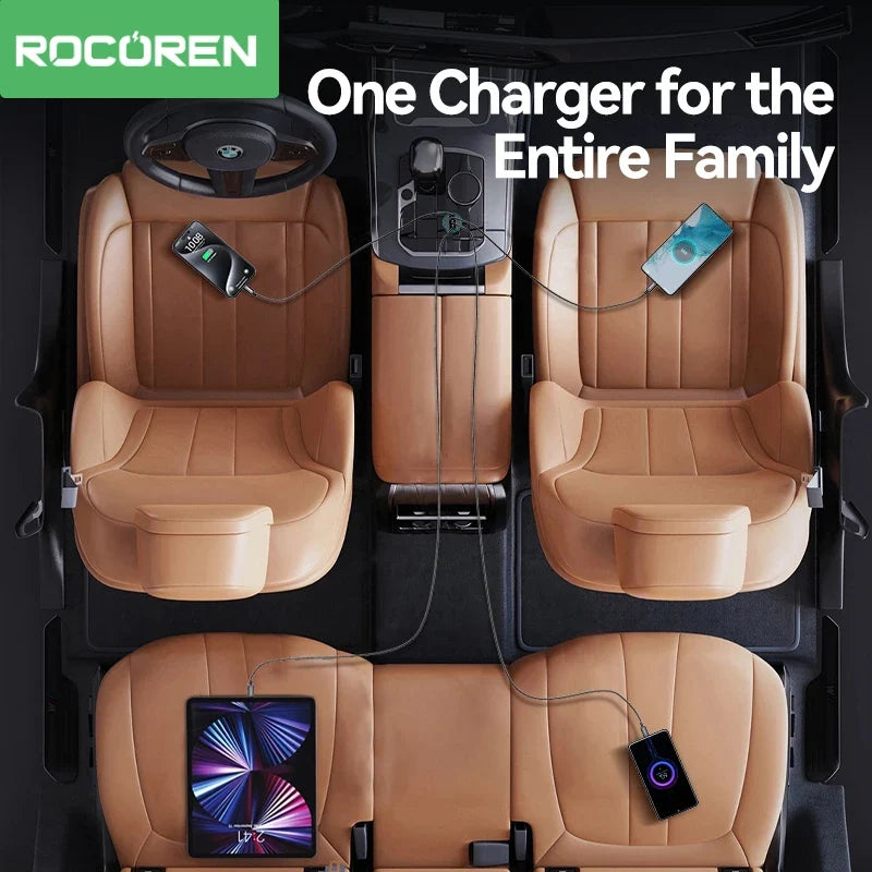 Rocoren 70W 4-in-1 USB-C Car Charger – PD & QC4.0