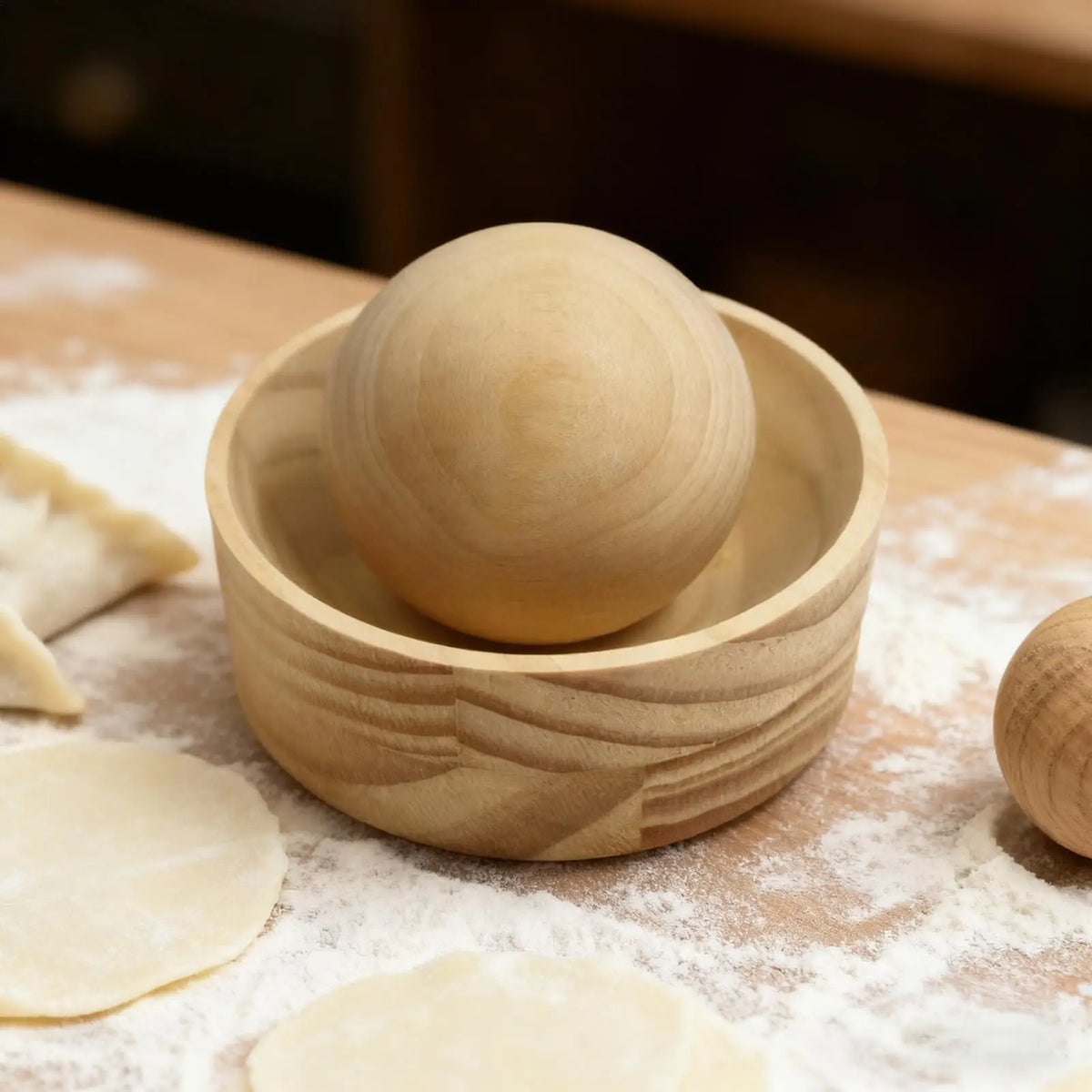 Wood Dumpling Skin Maker – Manual Dough Press Mold