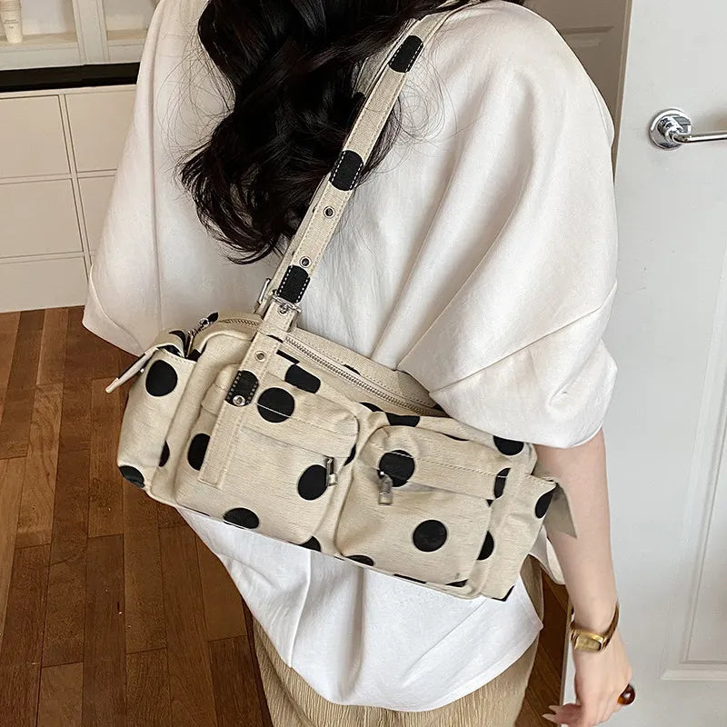 Korean Polka Dot Canvas Tote Bag – Large Women's Shoulder Bag