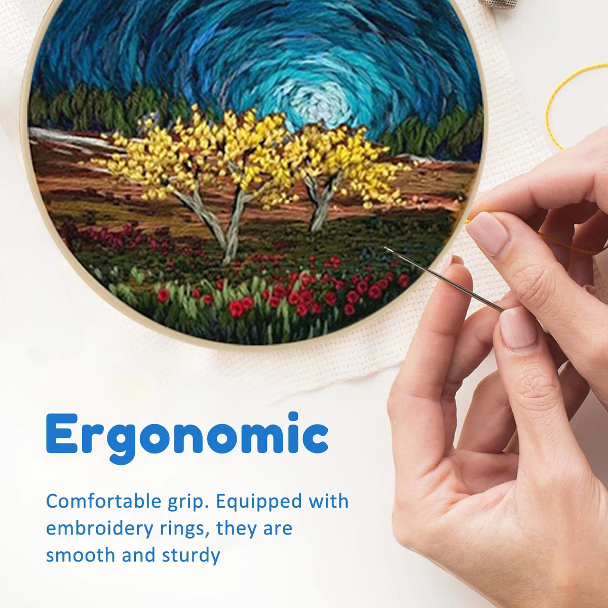4-Piece Embroidery Starter Kit – Stamped Pattern & Hoop Set