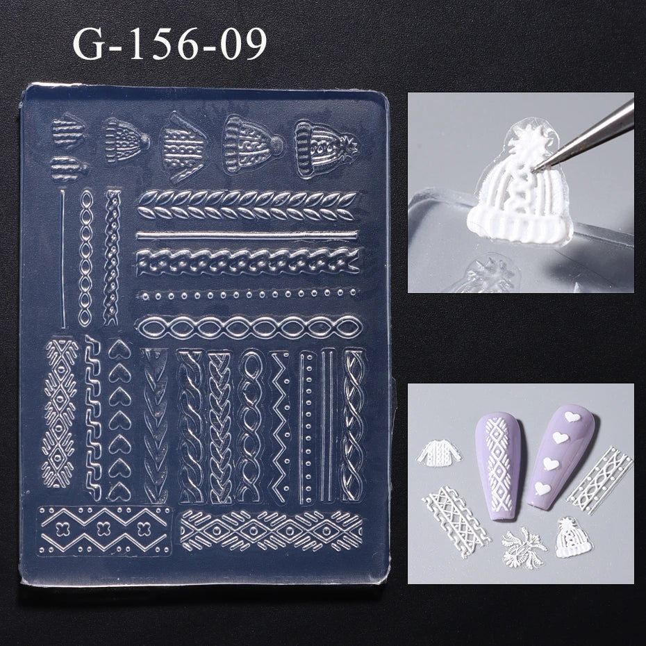 3D Silicone Nail Carving Mold – Snowflake & Winter Stamping Stencil