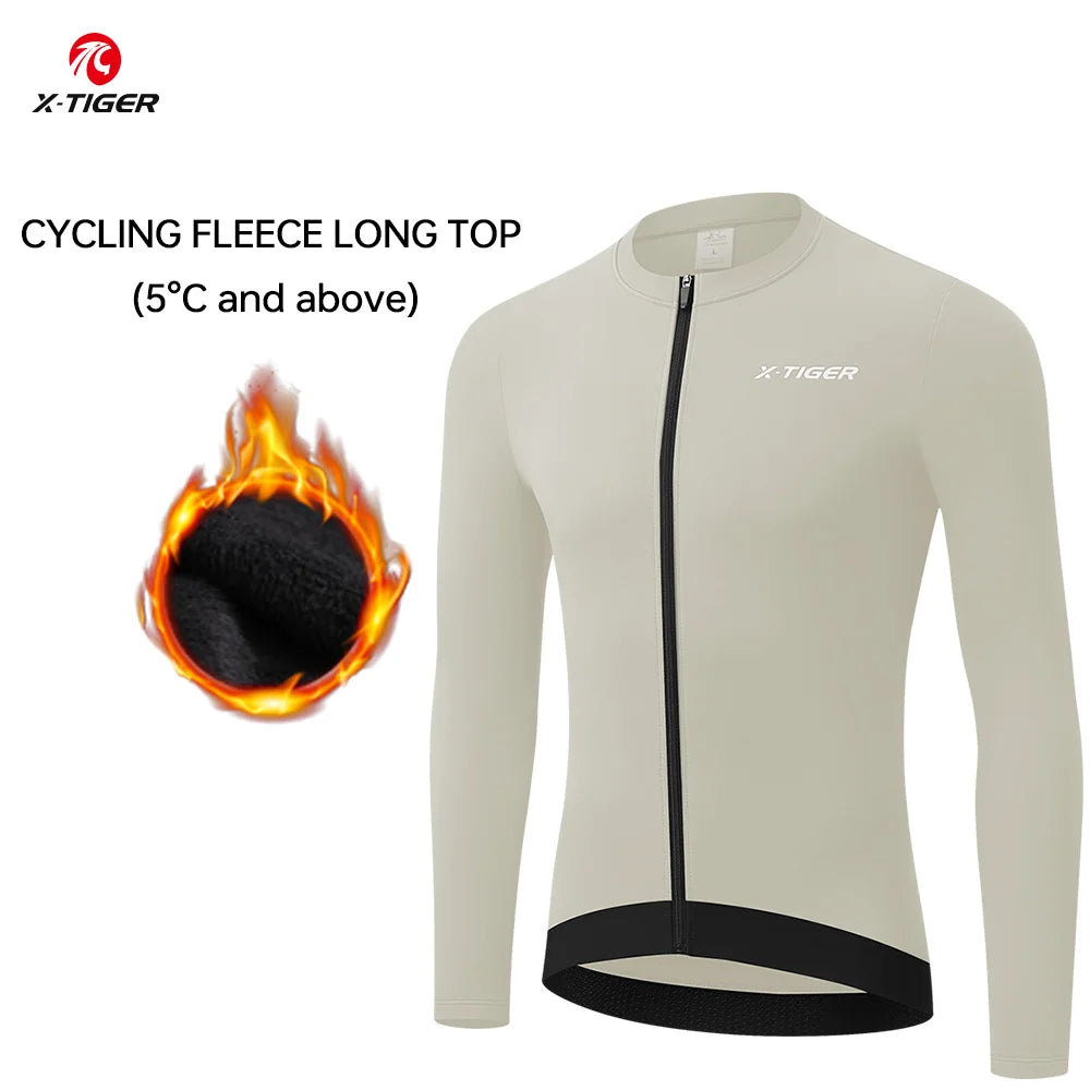 X-TIGER Men's Winter Thermal Fleece Cycling Jersey Long Sleeve