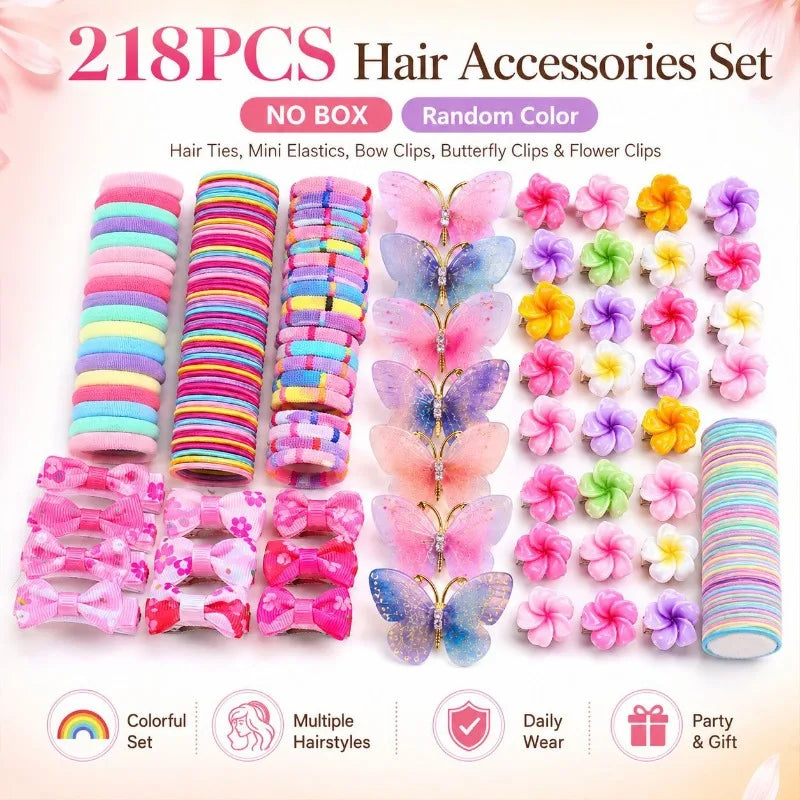 218pcs Flower Hair Accessories Set – Girls Hair Bands & Clips