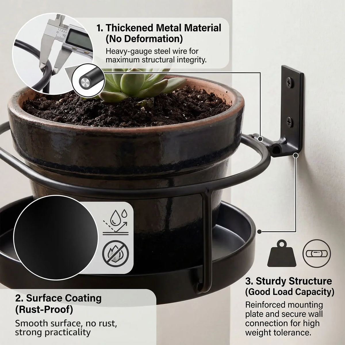 Round Metal Wall-Mounted Plant Pot Holder – Set of 2