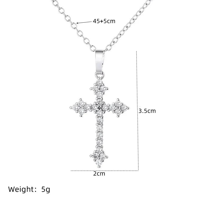 Women's Silver-Plated Cross Pendant Necklace with Rhinestones