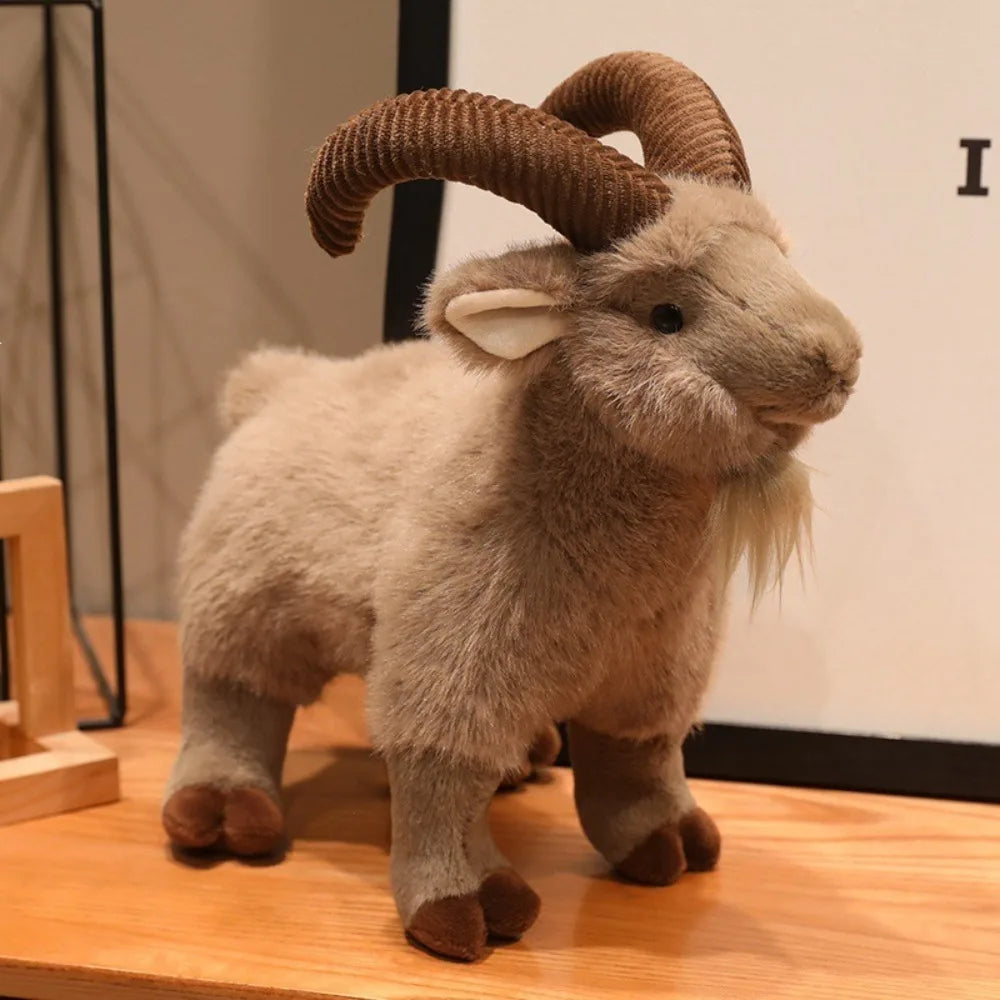 Realistic Big Horn Goat Plush Toy | Desk Décor 16/30cm