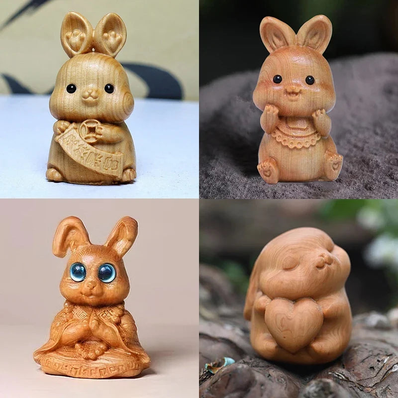 Wood Carved Easter Bunny Figurine – Cute Rabbit Ornament & Gift
