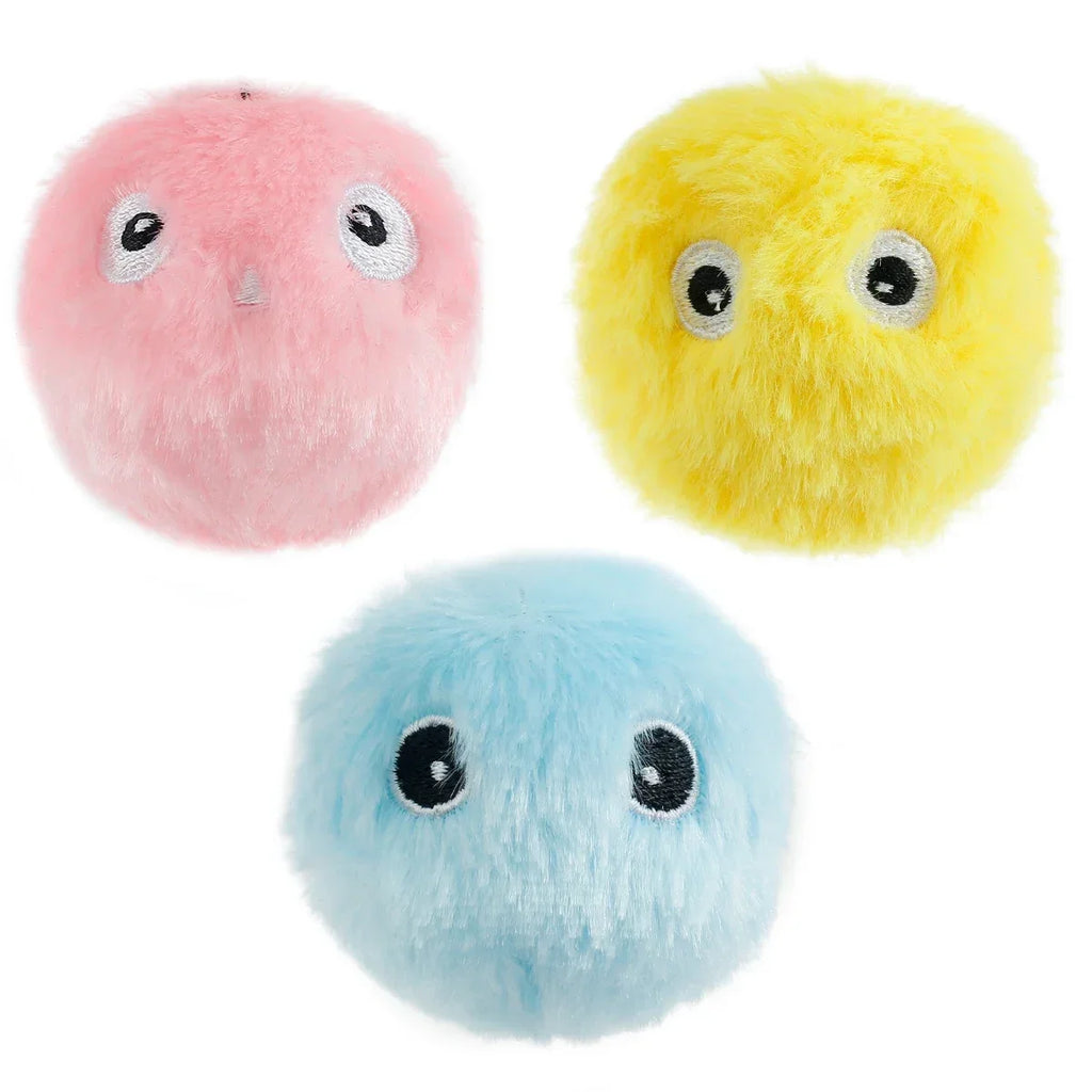 3-Pack Cat Interactive Squeaky Plush Ball Toys | Electric Moving