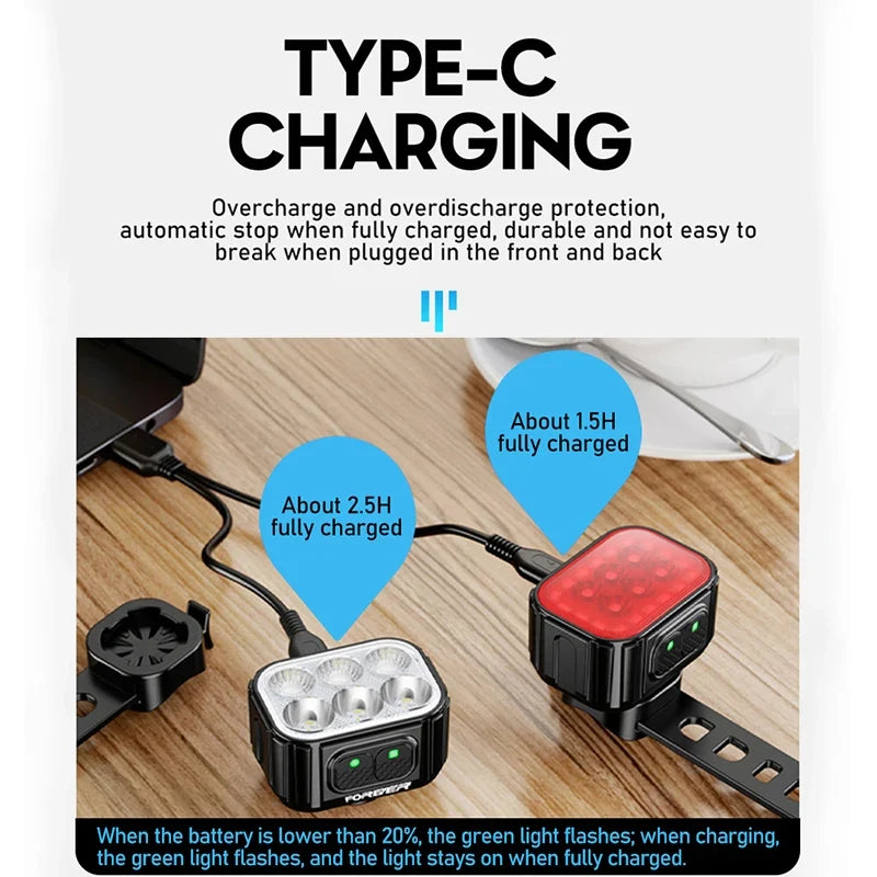 Q6 Rechargeable Front & Rear Bike Light Set | LED Bicycle Lamps