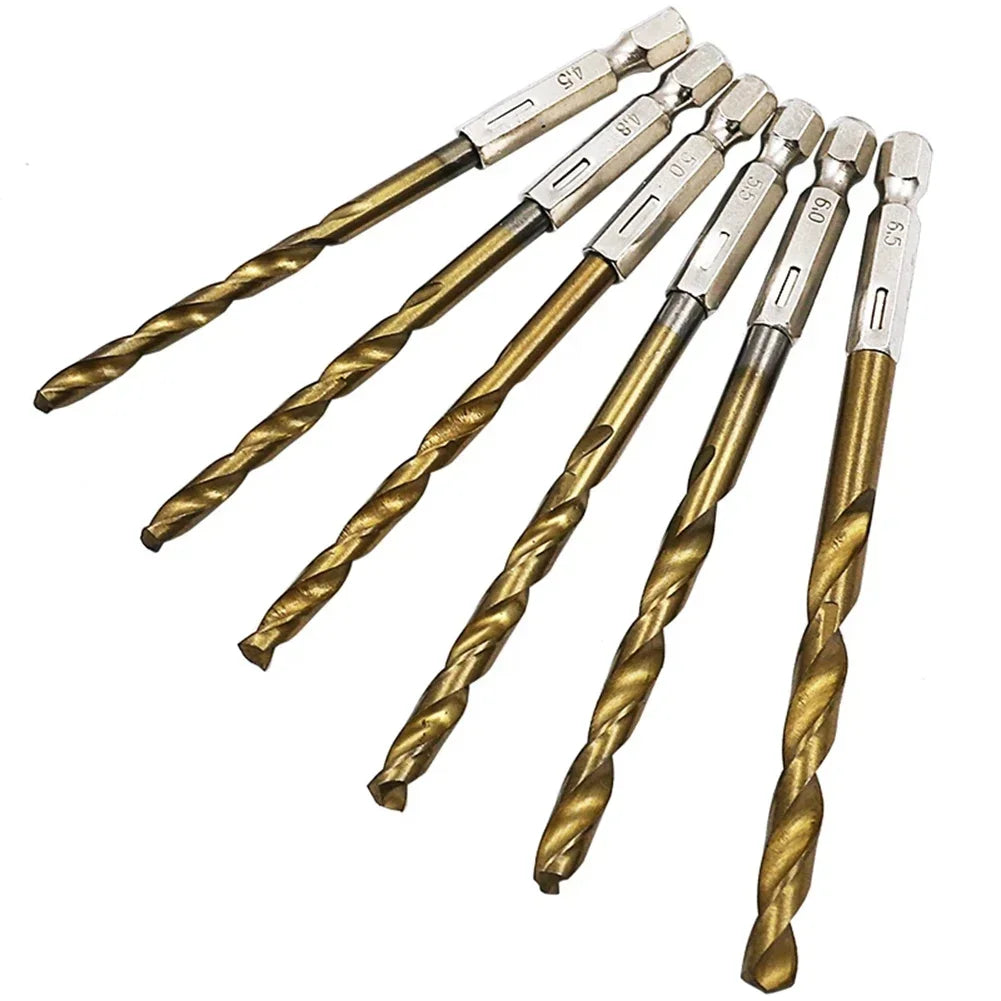 HSS Titanium Coated Drill Bits 1/4" Hex Shank 1.5–6.5mm