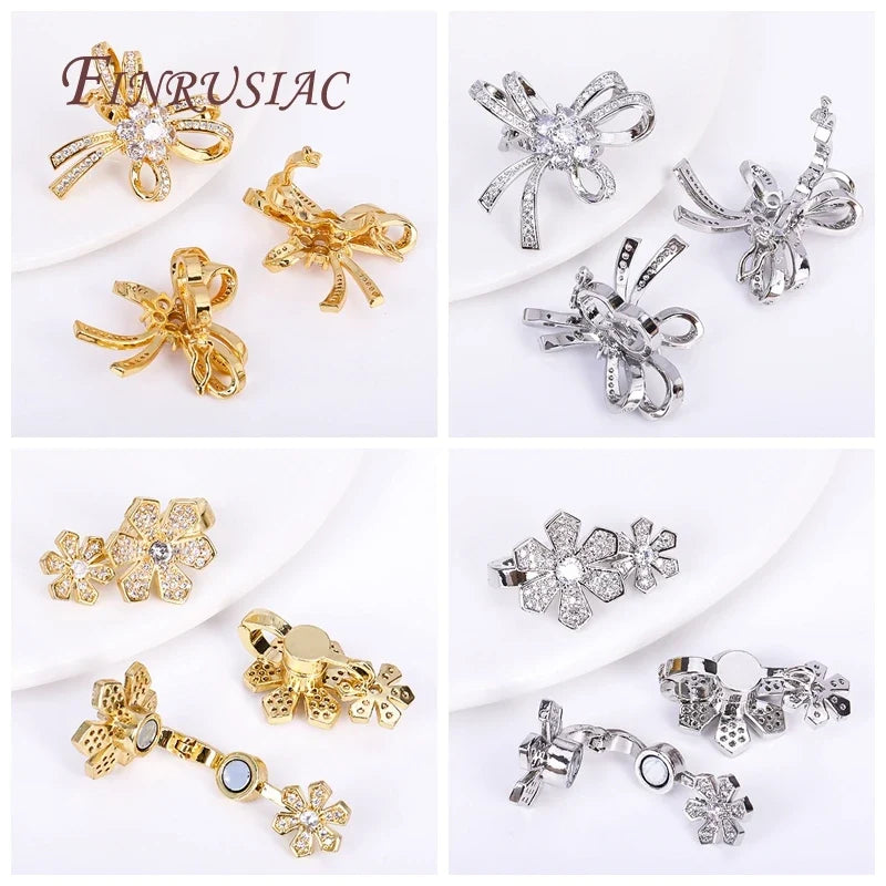 18K Gold Plated Zircon Magnetic Pearl Clasp | DIY Jewelry Findings