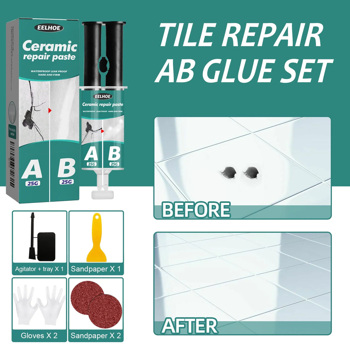 Tile Repair Paste AB Glue | Waterproof Ceramic Crack Fix Kit
