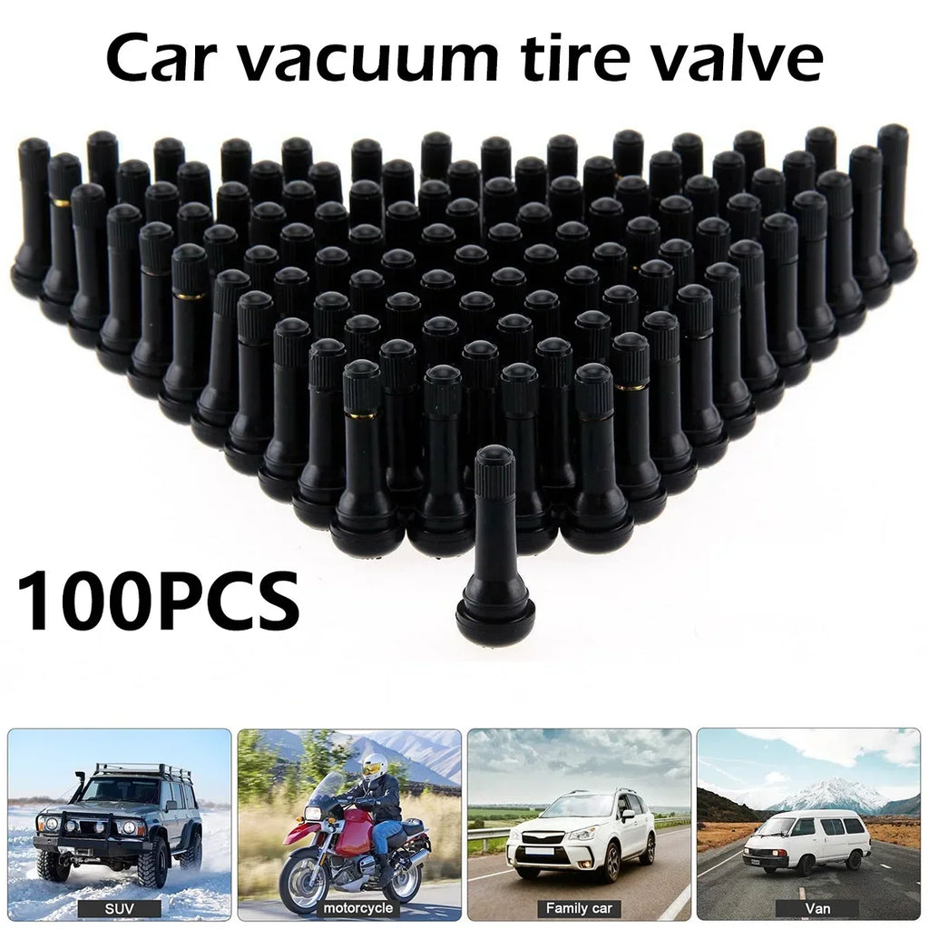 100Pcs TR414 Snap-In Tubeless Tire Valve Stems – Universal Fit