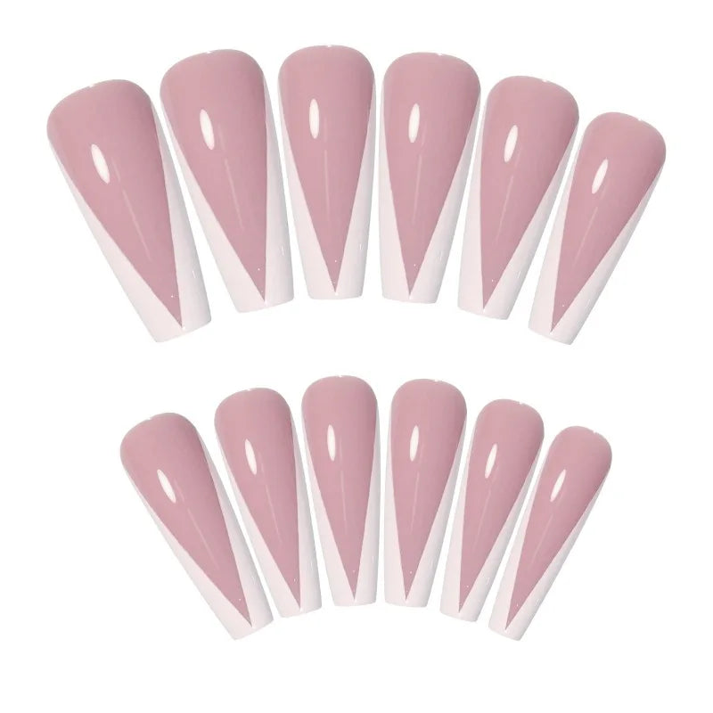 French V-Shape Press On Nails with Rhinestones – 24pcs Ballet
