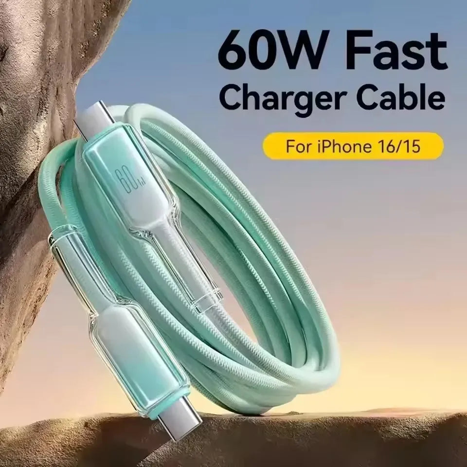 60W USB-C to USB-C Fast Charging Braided Cable 1m/2m