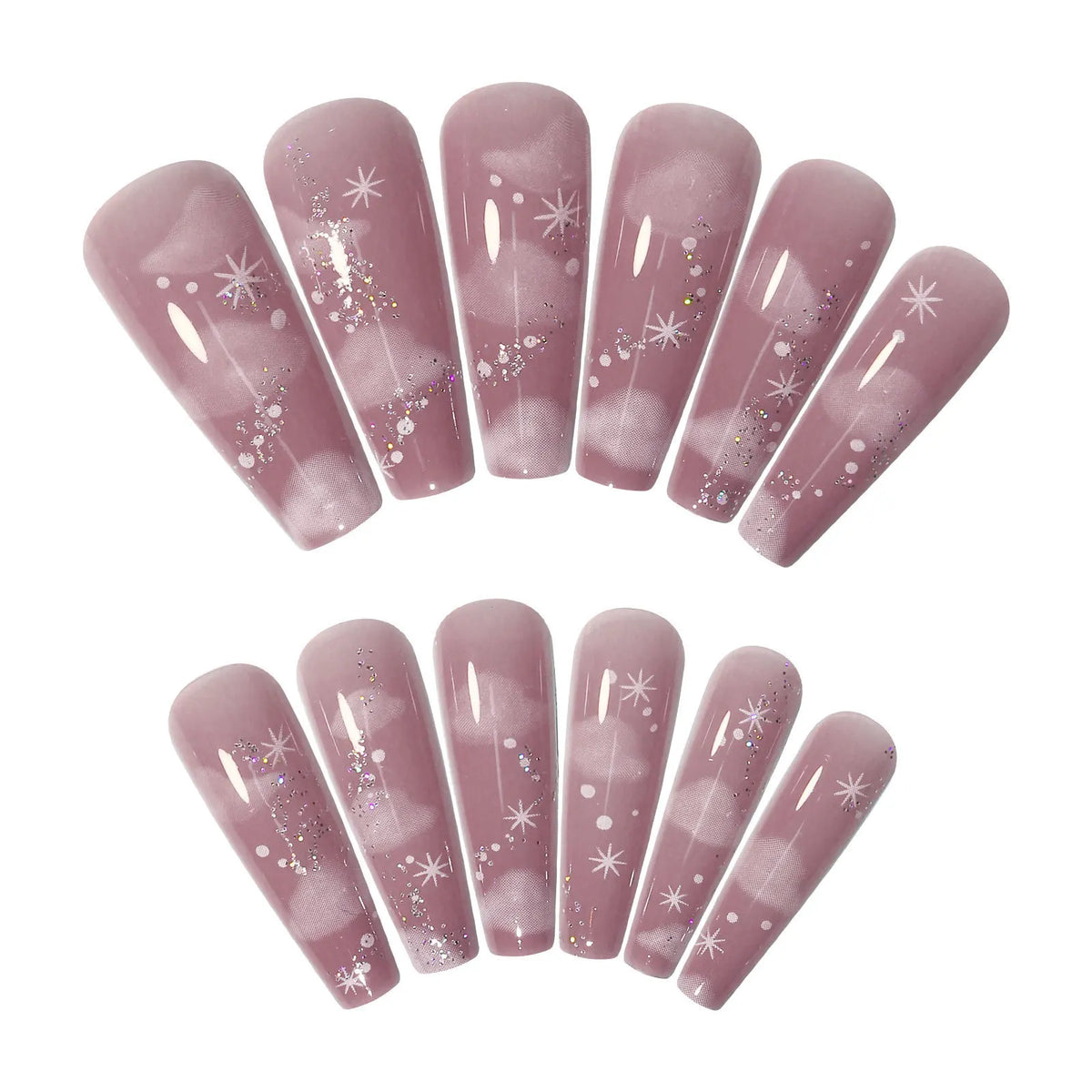 Ballet Cloud False Nails Nude Pink L – Glass Rhinestone Tips