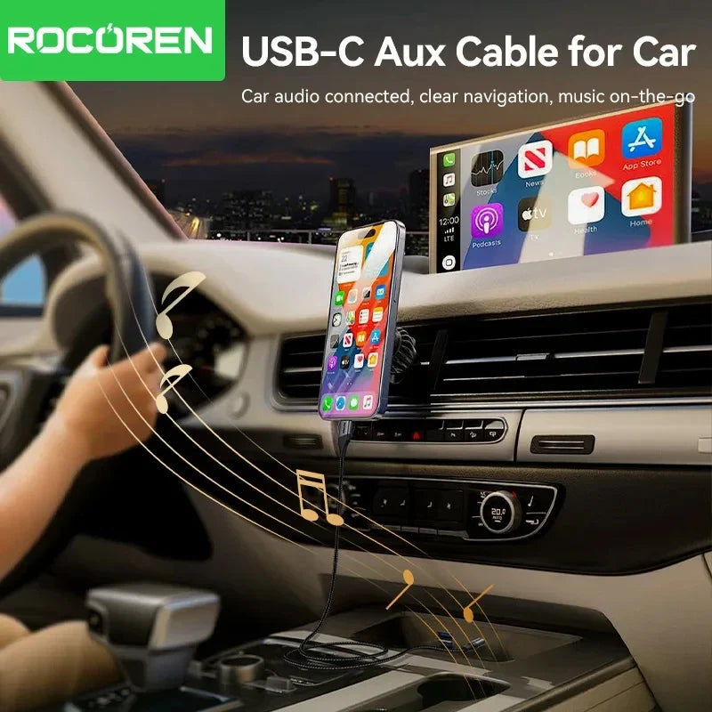 Rocoren USB-C to 3.5mm AUX Cable – Hi-Fi Gold-Plated Audio