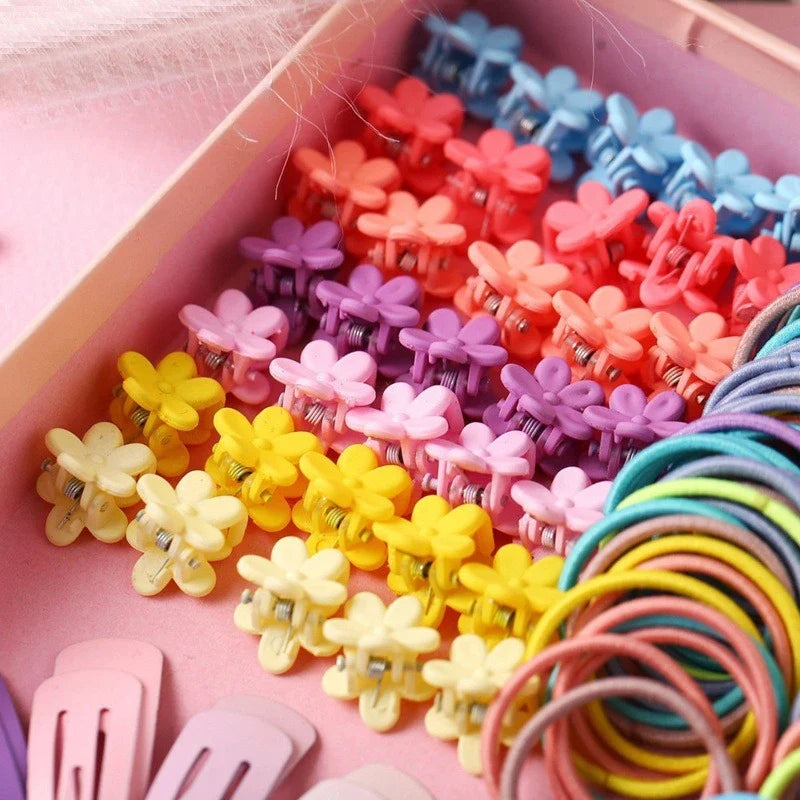 Colorful Bow & Flower Elastic Hair Bands Set for Girls Kids