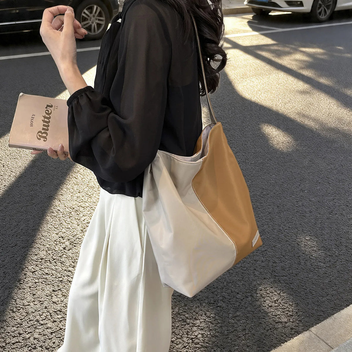 Women's Retro Color Block Bucket Bag | Large Capacity Tote