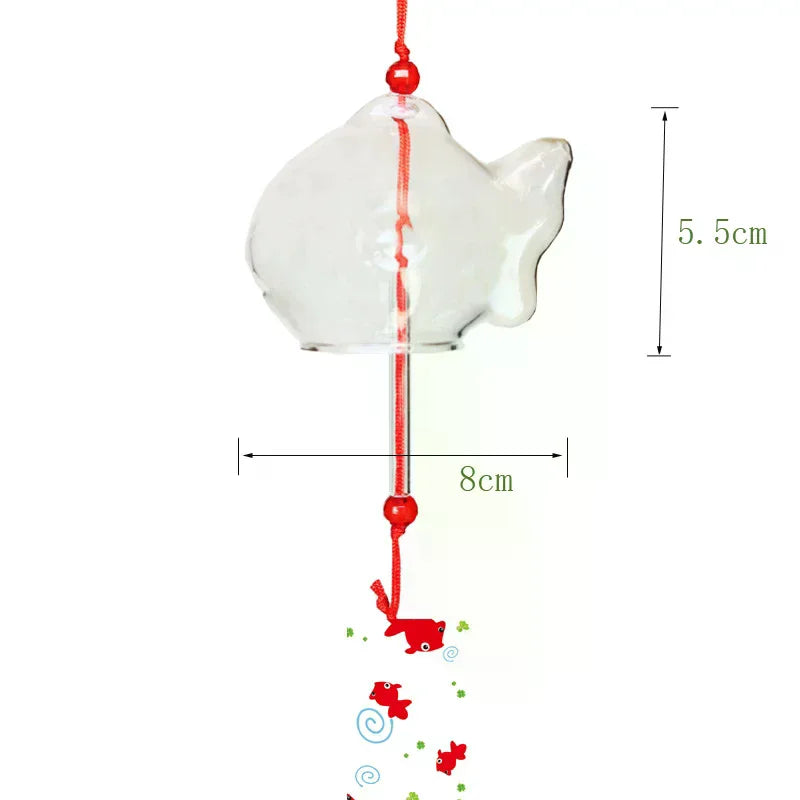 Japanese Glass Goldfish Wind Chime Furin Garden Hanging Decor