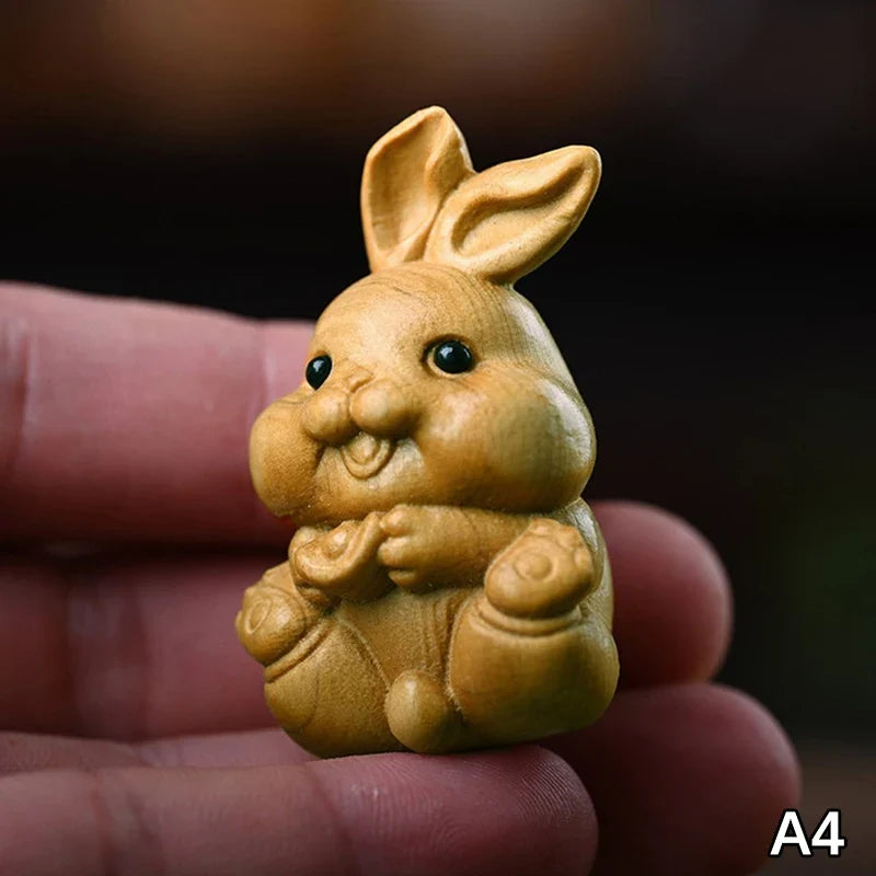 Wood Carved Easter Bunny Figurine – Cute Rabbit Ornament & Gift