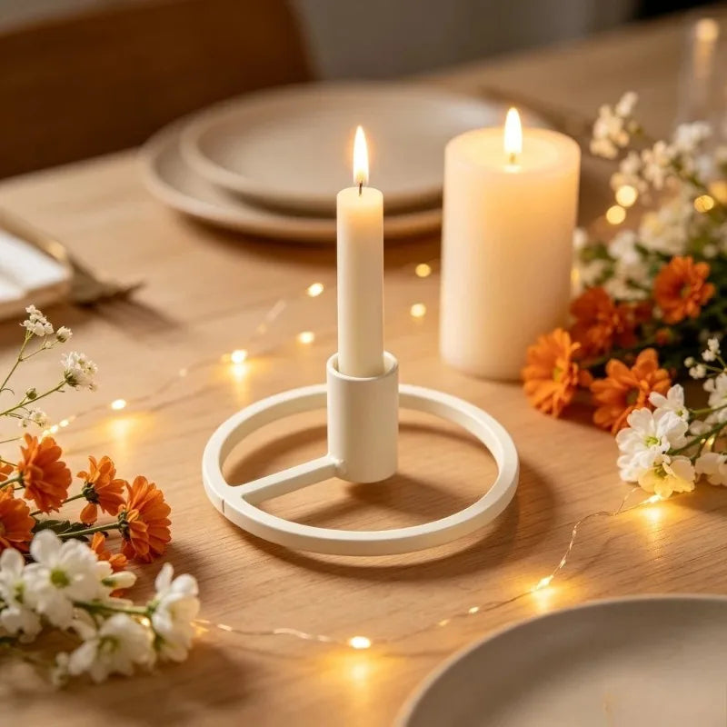 Nordic Metal Cone Candle Holder – Hollow Iron Base Home Decor