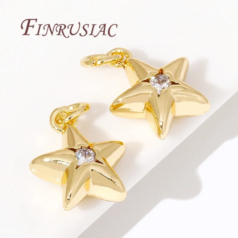 18K Gold Plated Star Charms – Brass Zircon DIY Jewelry Pendants