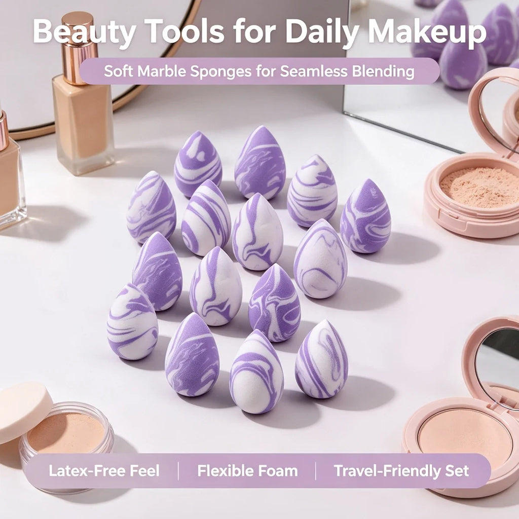 Mini Makeup Sponge Set 15Pcs – Wet & Dry Dual-Use Powder Puff