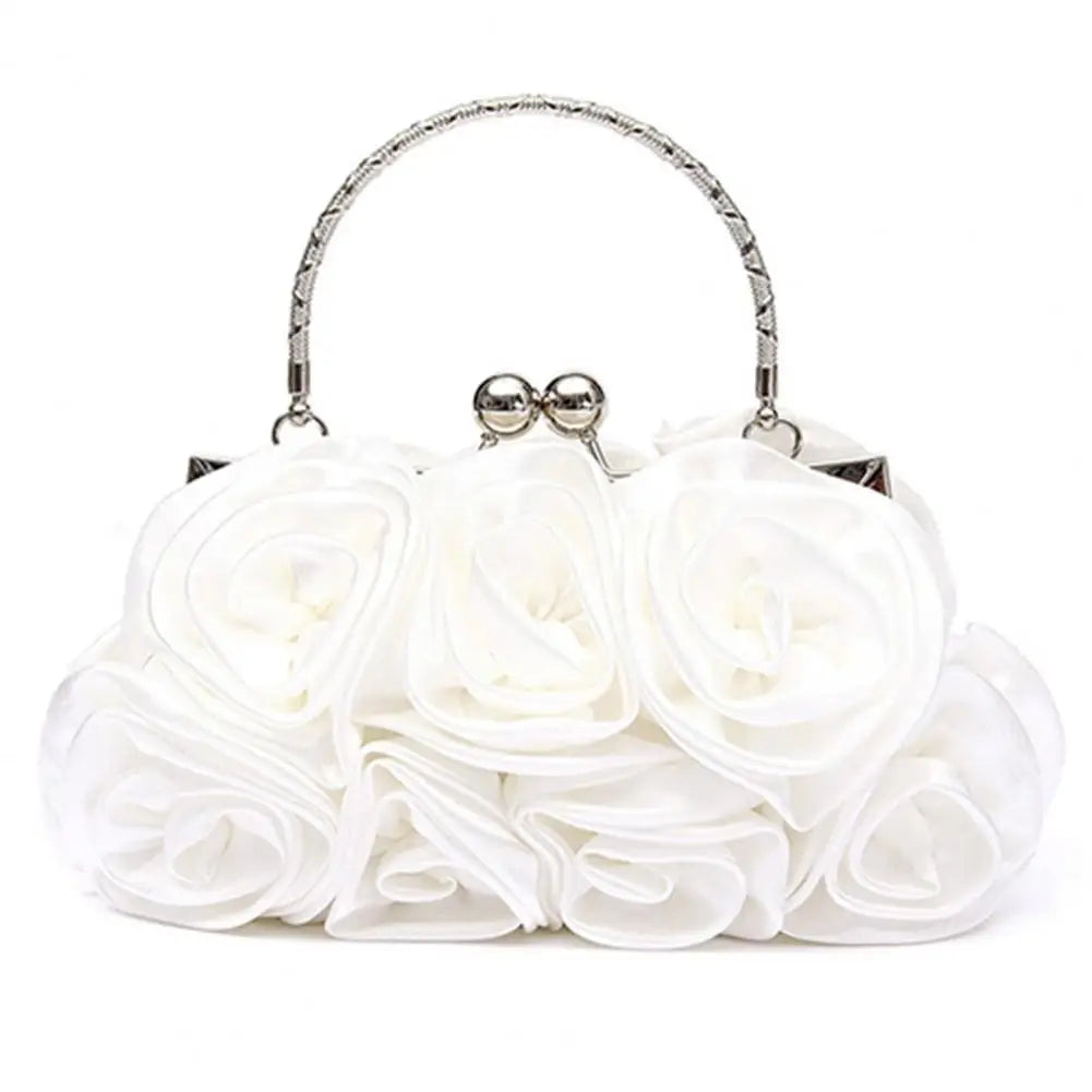 Women's Silk Rose Flower Clutch Bag – Bridal Wedding Purse