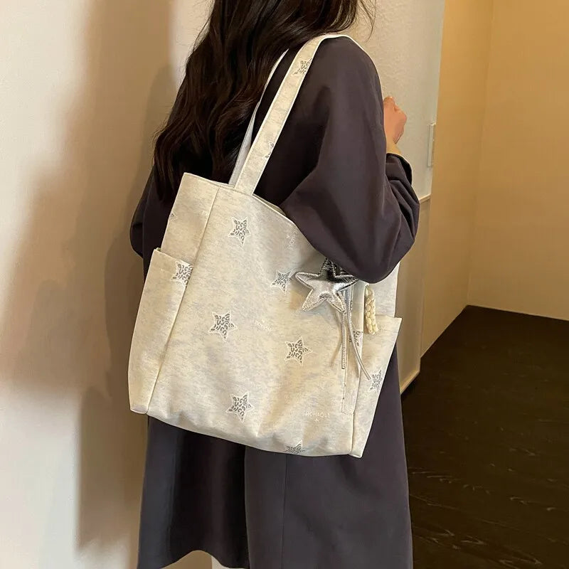 Korean Star Canvas Tote Bag – Large Capacity Student Bag