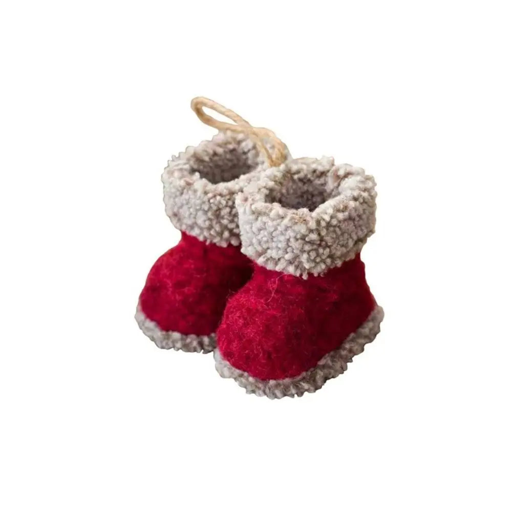 Knitted Plush Christmas Boot Ornament Pendant Pair | Mini