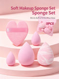 5-Piece Multi-Shape Makeup Sponge Set with Heart Puff