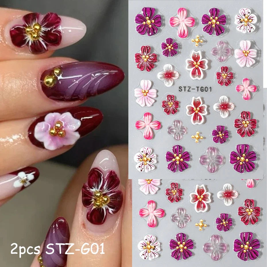 3D Floral Nail Art Stickers – Cherry Blossom Spring Decals