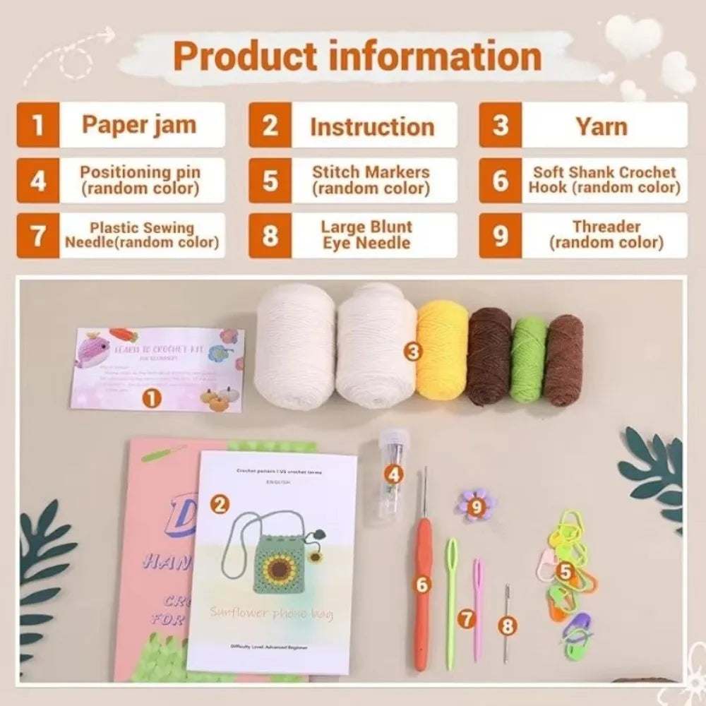 DIY Sunflower Crochet Bag Kit – Beginner Crossbody Starter Set