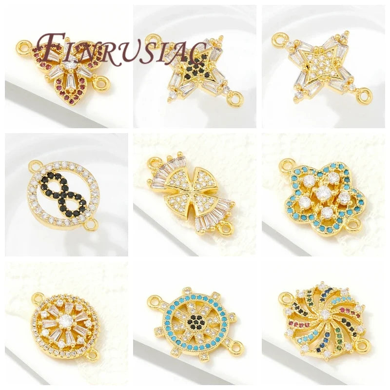 18K Gold Plated Zircon Crystal Charm Connectors – DIY Jewelry