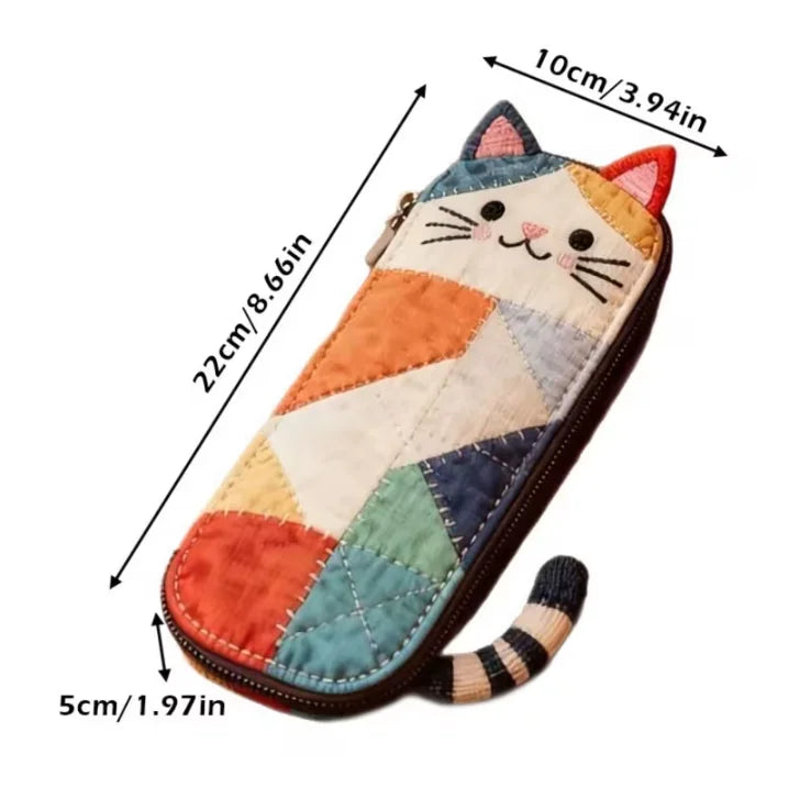 Patchwork Cat Quilted Makeup Brush Bag & Cosmetic Organizer