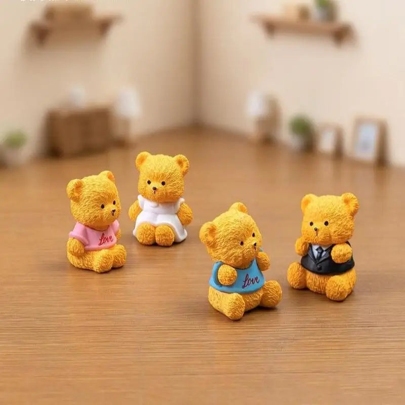 4pcs Cute Couple Bear Mini Figurines – Desktop DIY Décor
