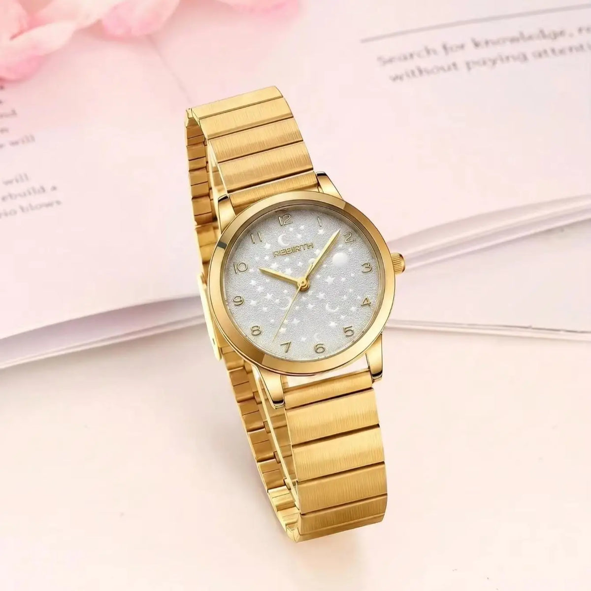 REBIRTH Women's Gold Starry Sky Dial Quartz Watch | 3 Bar