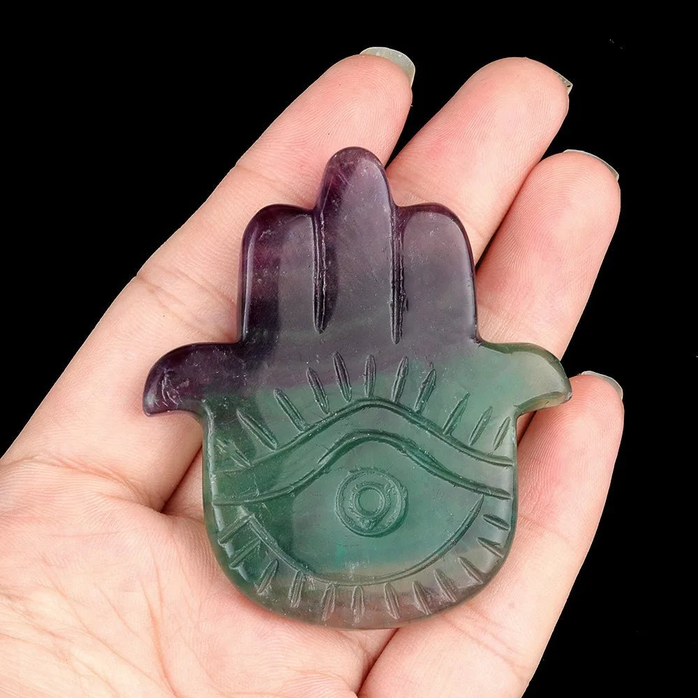 Natural Stone Hamsa Hand Carved Bead – Agate & Amethyst 57x50mm