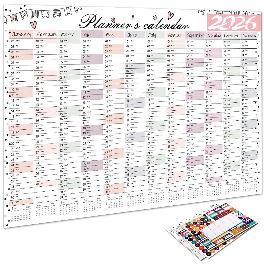 2026 Large Wall Calendar – 365-Day Annual Planner Sheet
